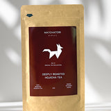 Matchatori No 1. Deeply Roasted Hojicha Tea packaging with elegant design, showcases premium quality tea.