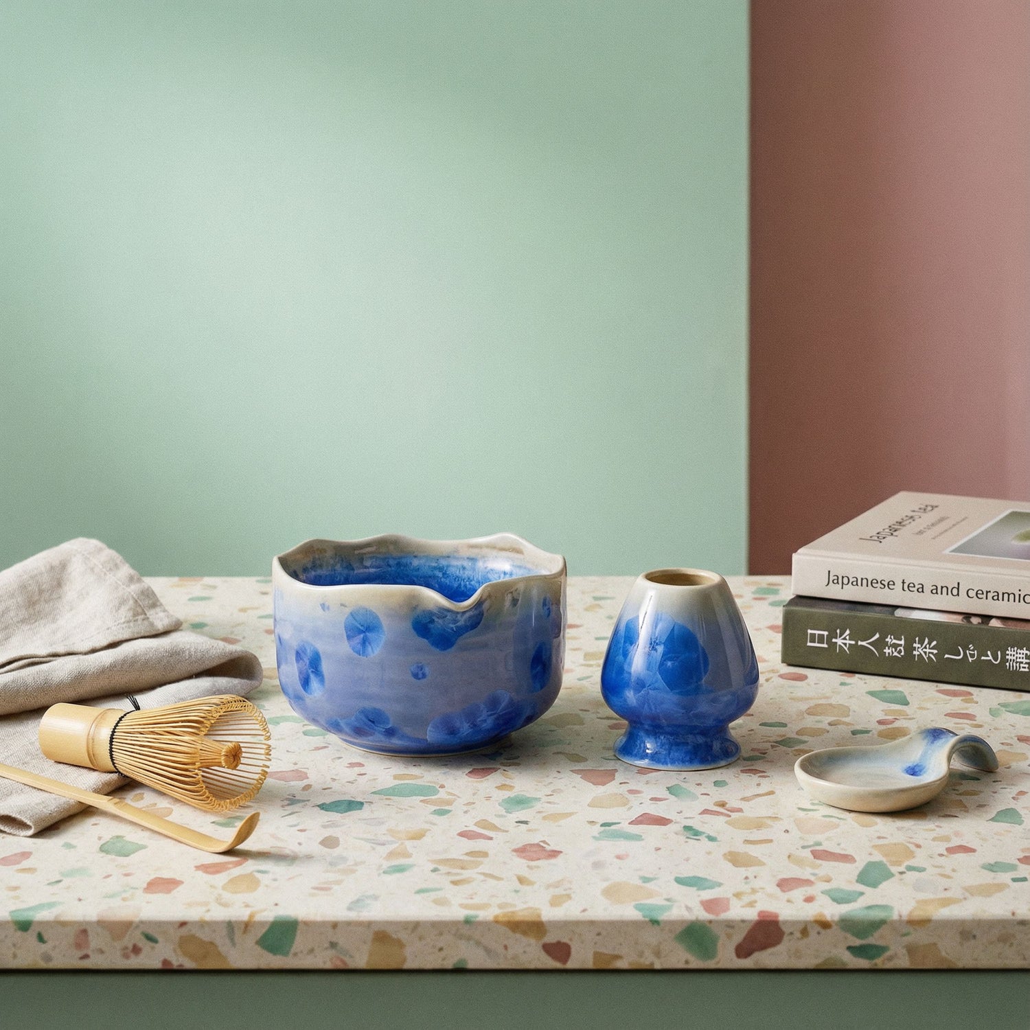 Haru Matchaskål & Visphållare Blå