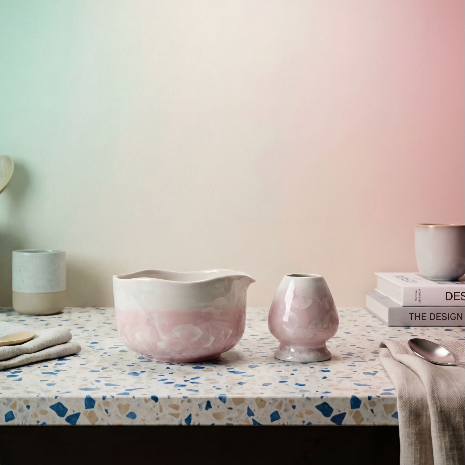 Haru Matchaskål & Visphållare Rosa