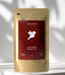 Matchatori Latte Grade Matcha tea packaging, 40g, featuring a refined design and premium quality matcha from Japan.