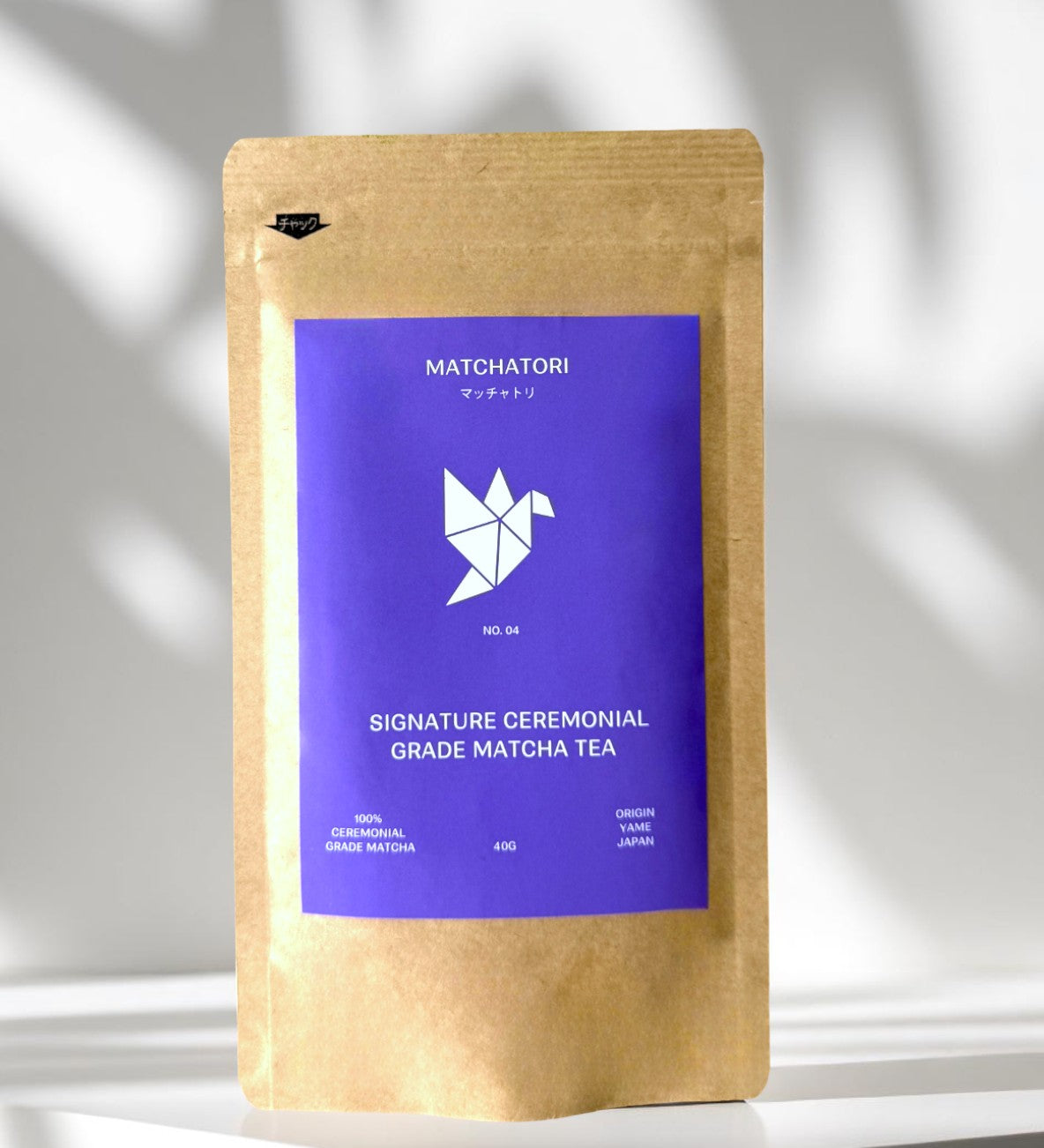Matchatori No 4 Signature Ceremonial Grade Matcha 40g packaging, vibrant green matcha tea sourced from Yame, Japan.